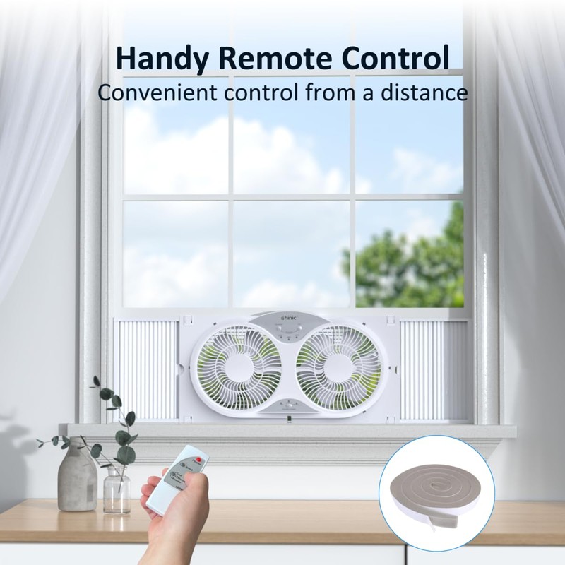 shinic Window Fan with Reversible Airflow Quiet, Twin 9" Blades,