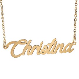 HUAN XUN Gold Color Plated Stainless Steel Name Celebrity Necklace, Christina