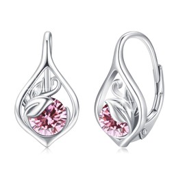 Moonstone / Cat's Eye / Birthstone Earrings 925 Sterling Silver Vine Leverback Earrings for Women Moonstone / Cat's Eye Hoop Earrings Jewellery for Women, Sterling Silver