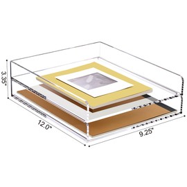 SANRUI 2 Tier Acrylic Stackable Paper Letter Tray, Vertical A4 File Desk Organizer and Accessories Sorter Tray, Clear Workspace Office Supplies Organizers, 12inx9.25inx3.42in