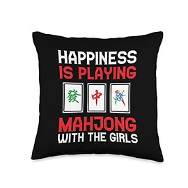 Funny Mahjong Gift Cool Happiness Is Playing Mahjong Girls Throw Pillow
