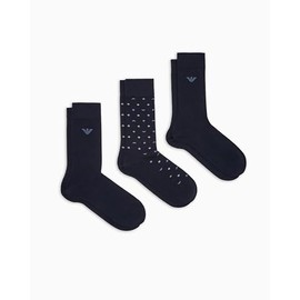 Emporio Armani Intimates Men's 3 Pack Crew Socks, Eagle/Blue/Blue, One Size