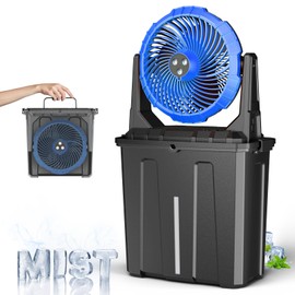 Ausic 9L 10IN Bucket Portable Misting Fan for Outdoors Patios, 20000mAh Rechargeable Battery Operated Camping Fan, 3 Strong Winds, 3 Large Spray Outlets, for Fishing/Travel/Garden/Golf/Tent/Office