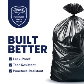 Plasticplace - T55151BK 55-60 gallon Trash Bags │ 1.5 Mil │ Black Heavy Duty Garbage Can Liners │Rolls │ 38” x 58” (50 Count) Black