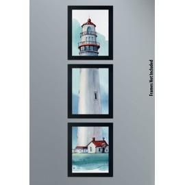 Small World Greetings Watercolor Lighthouse 3-Piece Unframed Vertical Wall Art - Three 8”x10” Prints - Frames Not Included