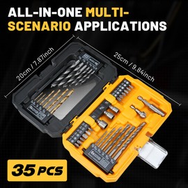 TOLESA 35pcs Drill Bit Set, Titanium Coated, HSS Twist Driver Bit Set