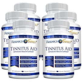 Research Verified Tinnitus Aid - Lessen Internal Ringing - Ginkgo Biloba, Vitamin C, Full Spectrum B Complex Blend, Magnesium - 6 Month Supply - Vegan - Made in The USA