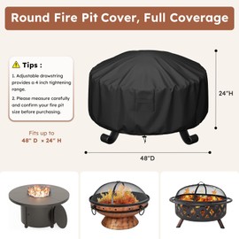 MR. COVER Round Fire Pit Cover 48 Inch, Heavy Duty 600D Waterproof Windproof Fire Pit Table Cover, Rip-Proof Fade Resistant Outdoor Firepit Cover with Straps and Built-in Vents, Black