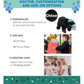 DolliBu Wild Small Black Bear Doctor Plush Toy - Super Soft Bear Doctor Stuffed Animal Dress Up with Cute Scrub Cap and Face Mask Outfit - Fluffy Doctor Toy Plush Gift - 11 Inches