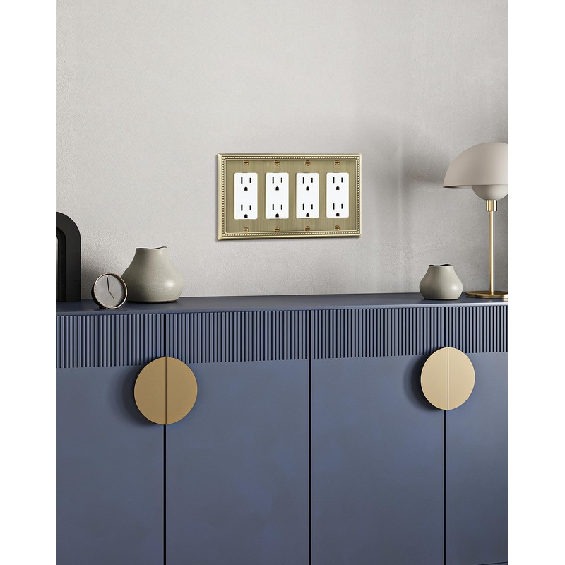 TREEWELL 2-Pack Quad Decorator Outlet Cover Plate, Pearls Decorative Switch
