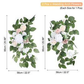PATIKIL Wedding Arch Flowers,2Pcs Artificial Silk Faux Rose Flower Swag Floral Swags Backdrop with Leaves for Welcome Sign Ceremony Reception Party Decoration, White/Gray-Green