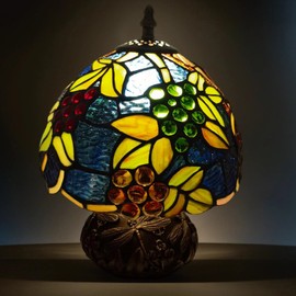 Ppbmocw Tiffany Stained Glass Mushroom Lamp,8X11inch Yellow Leaf Grape Style Tiffany Table Lamp for Bedroom/Decor Living Room