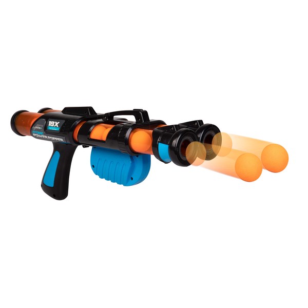 Hog Wild Atomic Power Popper Double Barrel 18X - Rapid Fire Foam Ball Blaster Gun - Shoots Up to 18 Foam Balls - Age 4+