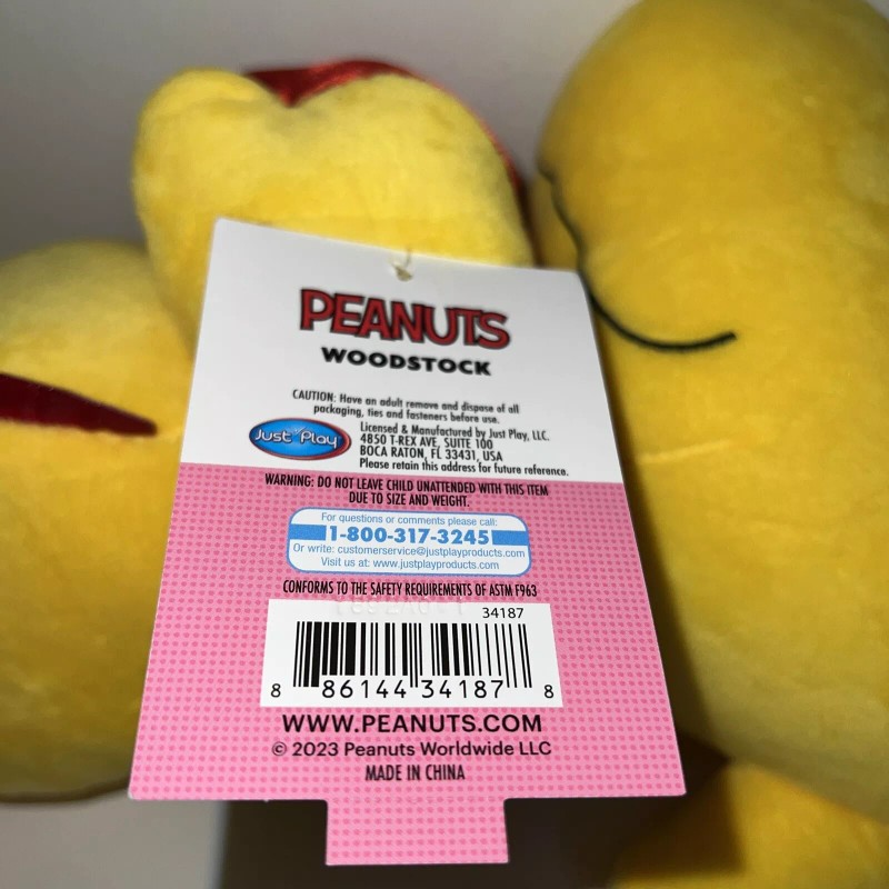 Just Play Peanuts hearts Plush Stuffie Woodstock Plush “I Love