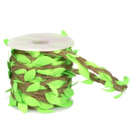 Natural Jute Twine with Green Leaf Ribbon – 33ft Decorative Vine Rope for Gardening, Plant Hanging, Crafts, Gift Wrapping, and DIY Projects (Jute Twine + Light Green)