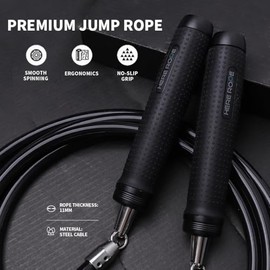 Weighted Jump Rope 1LB for Men & Women - Heavy Duty 11mm Steel Cable, Metal Handles with Smooth Spin, Comfortable Grips & Adjustable Length | Perfect 