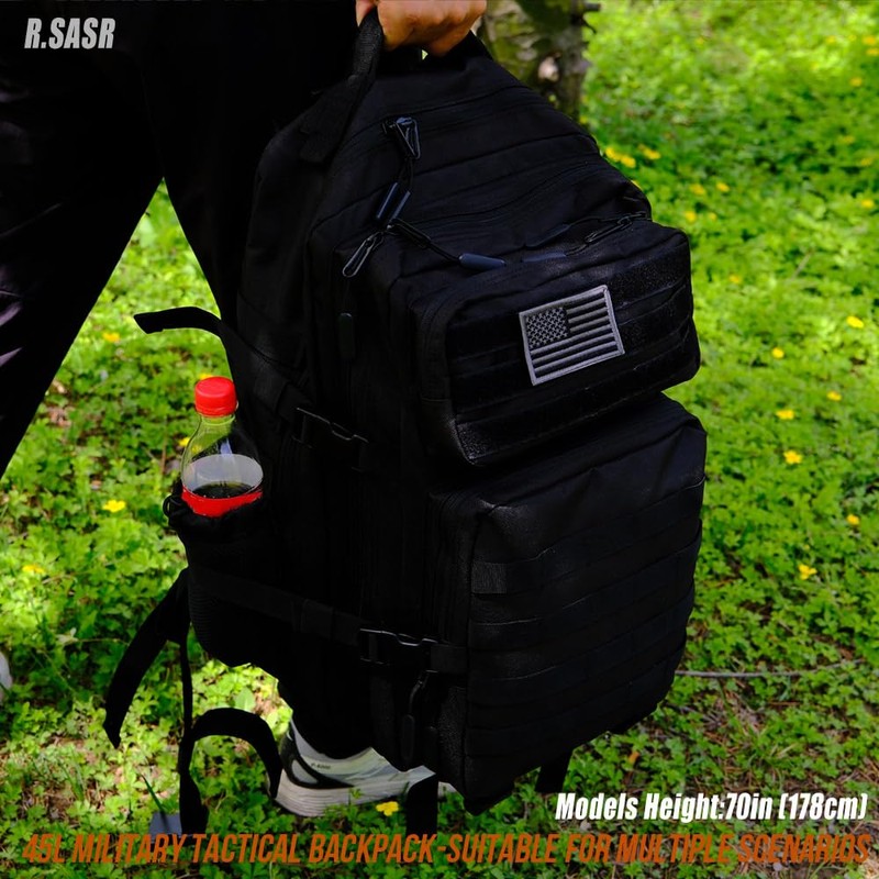R.SASR Black Tactical Backpack, Military Backpack, Molle Backpack (Black-2.0)