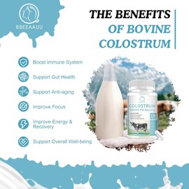 Bovine Colostrum Capsules 1000mg - Bovine Lactoferrin Supplement with 35% IgG Immunoglobulins for Gut Wellness, Muscle Recovery, Immune Support, Hair Growth, Gluten-Free, Non-GMO 120 Capsules