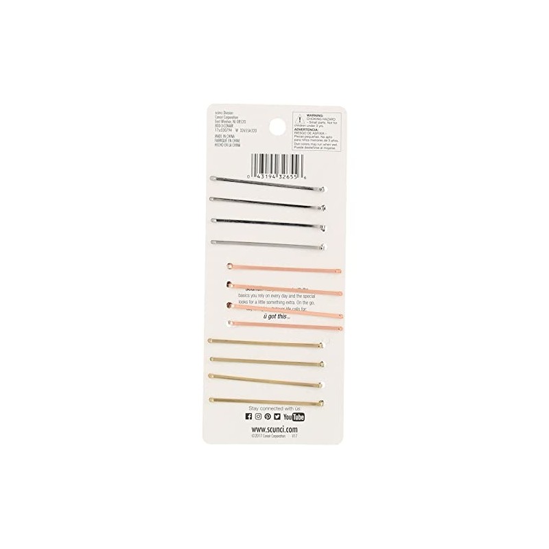 Scunci Real Style Bobby Pins, Assorted Metal Tones, 12 Count