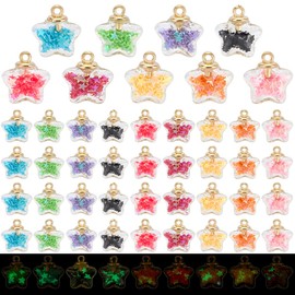 PH PandaHall 54pcs 9 Colours Glass Ball Charms Star Charms Luminous Star Pendants Glow in the Dark Cute Stars for Jewellery Making Bracelet Dangle Charm DIY Crafts 0.75 Inch, Hole: 2mm