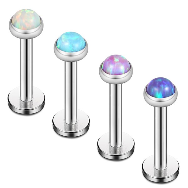 Ruifan 3mm Opal Jeweled Internally Threaded Stainless Steel Labret Monroe