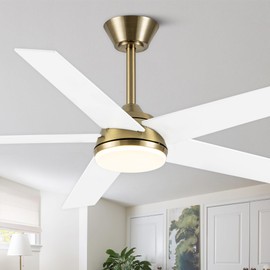 White and Gold Ceiling Fans with Lights and Remote Modern 52 Inch Ceiling Fans for Living Room Bedroom 5 Blade Energy Efficient DC Motor 6 Speeds 3 Light Colors