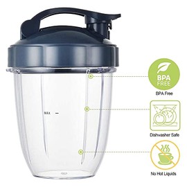 Vasos para licuadora Nutribullet, piezas de repuesto para licuadora, tazas de 18 onzas con 2 tapas abatibles para llevar y 2 juntas de goma compatibles con licuadoras Nutri Bullet de 600 W/900 W (2