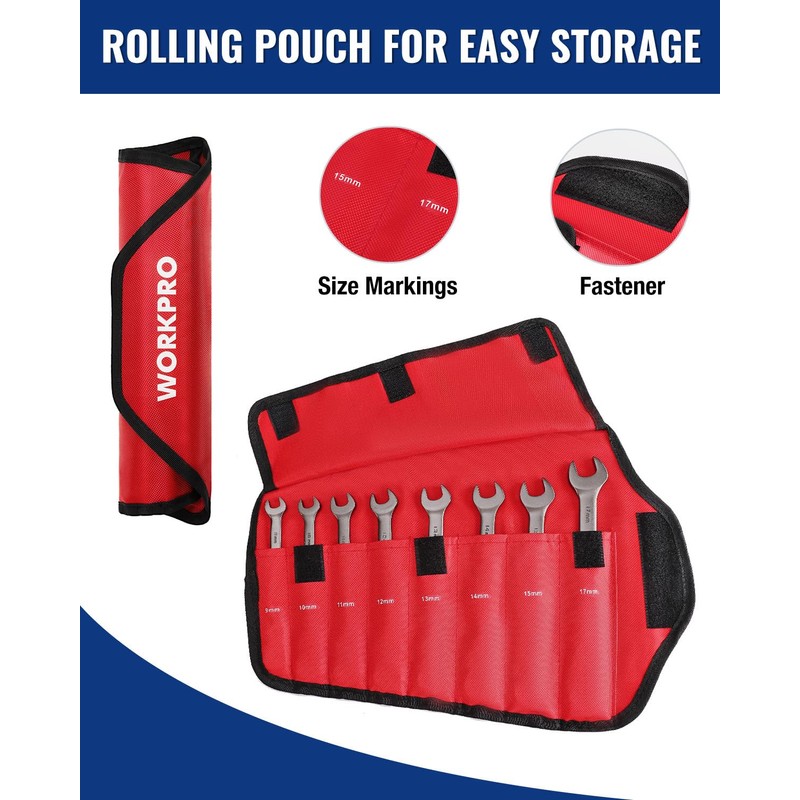 WORKPRO 8-piece Flex-Head Ratcheting Combination Wrench Set, Metric 9-17 mm,
