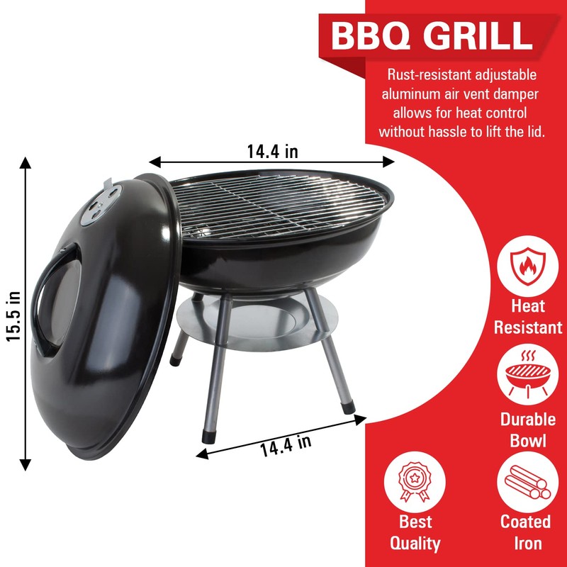 Alpine Cuisine Premium 14" Charcoal BBQ Grill Round for Outdoor