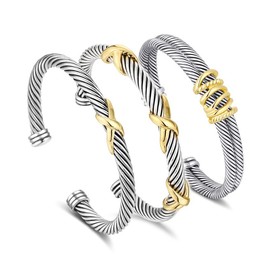 Mytys Cable Bracelet for Women Fashion Vintage Twisted Cuff Bracelet Designer Dupes Jewelry for Her - Combo: with X Bracelet Set