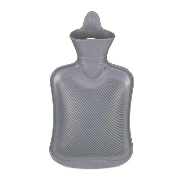 Relaxdays Hot Water Bottle 1 Litre No Cover Kids & Adults Rubber Hot Water Bag with Screw Cap Grey