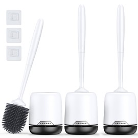 Lefree Toilet Brush, 3 Pack Toilet Brush,Silicone Toilet Bowl Brush and Holder Set with Ventilated Holder, Toilet Brush Set for Bathroom,Floor Standing & Wall Mounted Toilet Scrubber Without Drilling