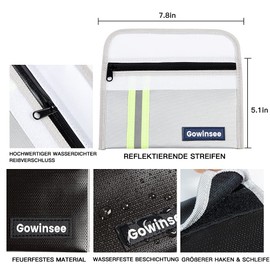 Gowinsee 2 Stck Feuerfeste Tasche, Kleine Feuerfeste Geldtasche (12,7 x 20,3 cm 4500 F), Feuerfeste Brieftasche, Bargeldschutztasche - Wasserfeste Sichere Tasche fr Wertsachen 