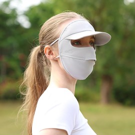OhSunny Women Wide Brim Anti UV Face Cover UPF 50+ Full Face Mask Breathable Sunscreen Sports Face Covering SLN4M237 (Grey)