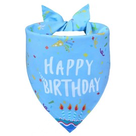 WoffBow Dog Birthday Bandana 1-Pack for X-Large Boy Dogs - Reversible Blue Confetti Party Print Quick-Dry Comfort, Celebrations & Photo-Ready