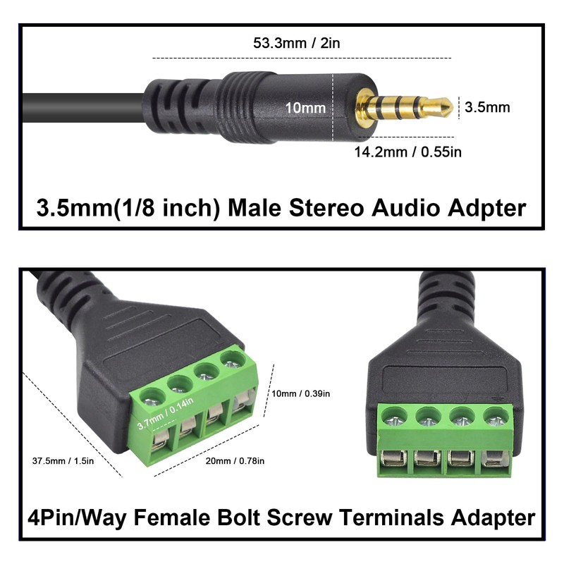 Poyiccot 3.5mm Speaker Wire Adapter, 3.5mm (1/8") 4 Pole Stereo