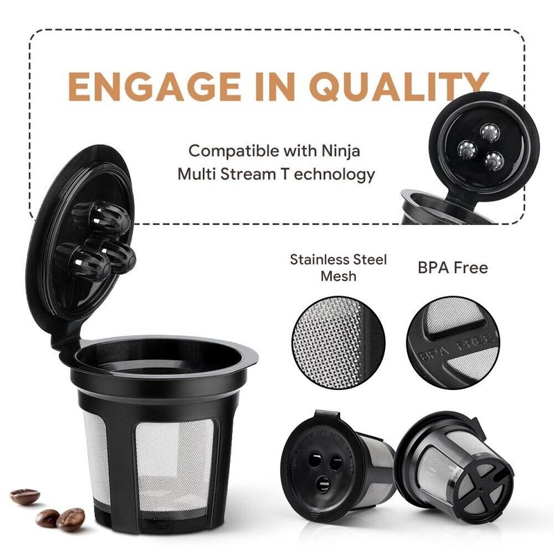 4 Reusable Refillable K Cup Coffee Filter Pods for Ninja