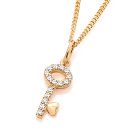 Old English Jewellers 9ct Yellow Gold on Silver Cubic Zirconia Small Key Pendant Necklace + 16 18 20 inch Chain (0)