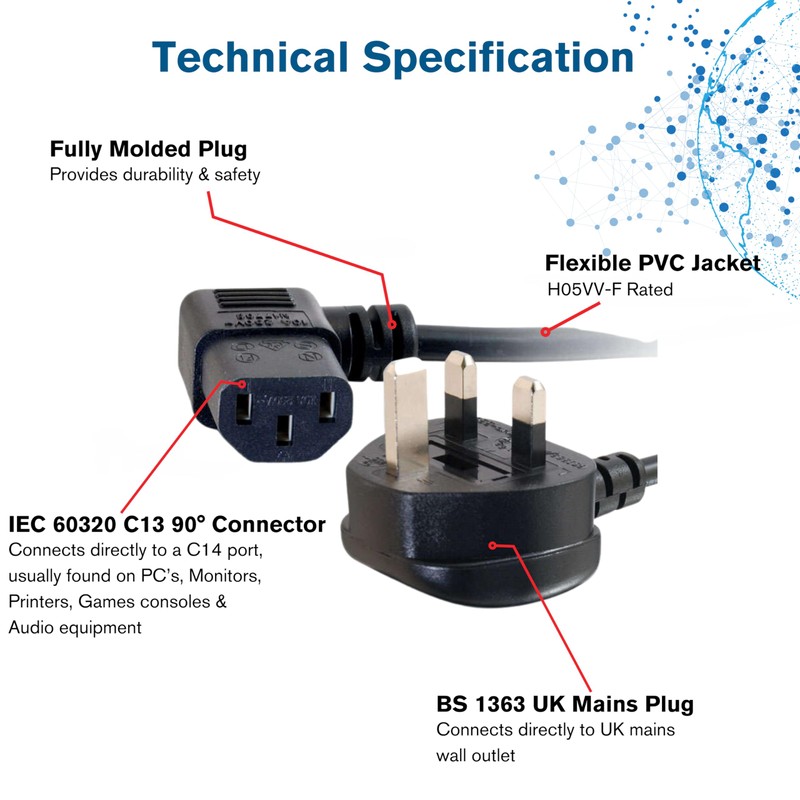 C2G 88520 2 Metre 17 AWG 90 Degree Power Cable