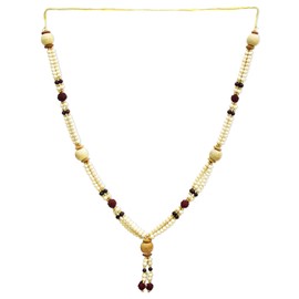 HOME GENIE Decorative Wooden Bead Mala with Rudraksha & Pearl Accents | Handmade Pooja Garland for Deity Idols, Temples, Frames & Spiritual Home Décor | Traditional Indian Prayer Mala