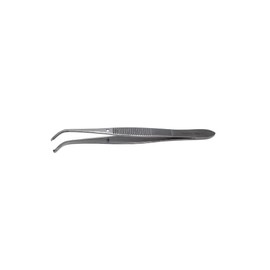 Micro Lab Forceps IRIS Eye Tweezers 1x2 Rat Teeth Tips 4" Tongs For High Precision Handling Made of Stainless Steel (Full Curved Tips)