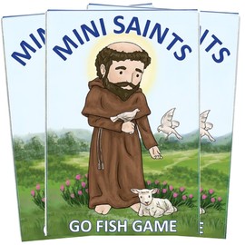 Needzo Catholic Saints Miniature Go Fish Matching Card Set, Sunday School Church Classroom Educational Tools and Supplies, Fun Devotional Gifts for Catholics, Pack of 3, 54 Cards
