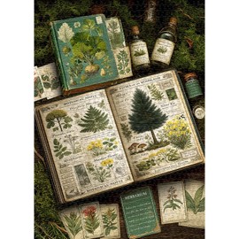 Vintage Nature Plant Puzzle for Adults 1000 Pieces, Book Botanical Aesthetic Art Jigsaw Puzzle Potion, Forest Wildflower Challenge Puzzle Collection