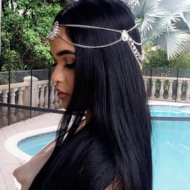 IYOU Boho Vintage Head Chain Sparkly Crystal Tassel Headpiece Bridal Wedding Headband Hair Jewelry for Women (Silver)