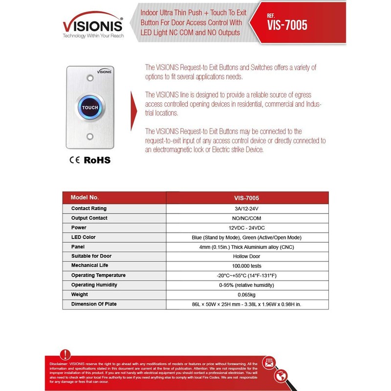 Visionis 2 Pack FPC-7516 VIS-7005 Indoor Ultra Thin Push +