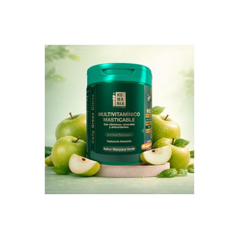 Humania Multivitamínico Masticable Vitaminas Minerales Formato Tableta Sabor Manzana Verde