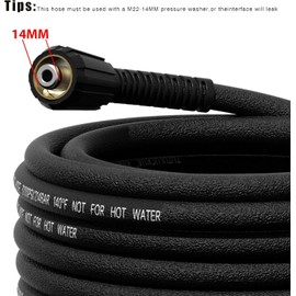 TUTULUCK Super Flexible Kink Resistant Prevent leakage Pressure Washer Hose,Black 1/4",M22 threads 3100 PSI High Pressure Washer for Ryobi, Troy Bilt, Greenworks, Generachouse etc. (25FT)
