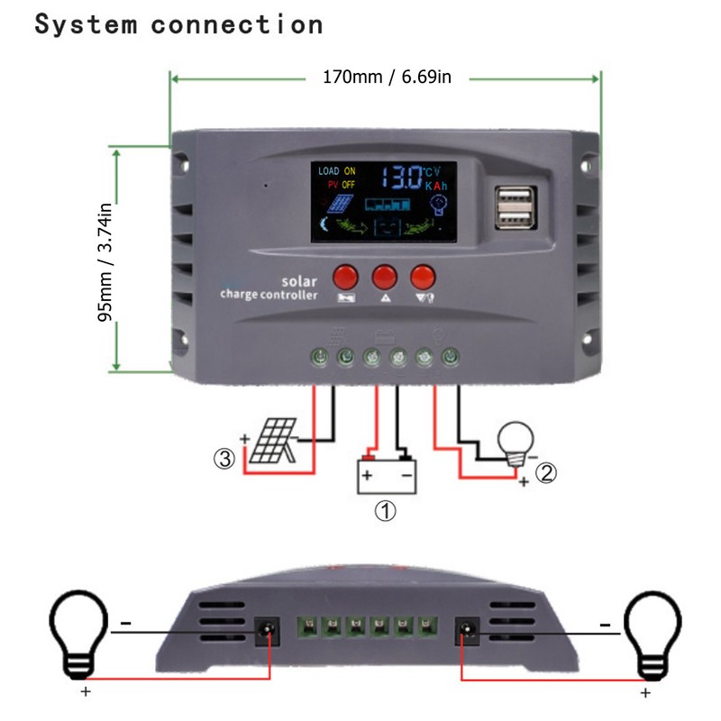 Solar Charge Controller MPPT 12V 24V 10A LCD Colourful Screen