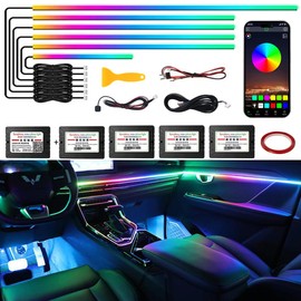 Dreamcolor Acrylic Interior Car LED Strip Light,RGB 6 in 1 Ambient Lighting Car with Wireless APP,175 Inches 600 LED Music Sync Car Led Lights Kits,16 Million Car Interior Lights