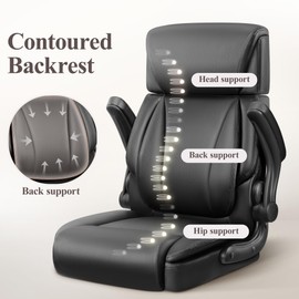 BestGlory Leather Office Chair, Big and Tall Office Chair Executive Breathable PU Computer Chair with Lumbar Support, High Back Home Office Desk Chair with Flip-up Armrests, Adjustable Headrest